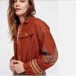 Free People Extreme Cropped Beaded Military Jacket Women’s Size S Oversized